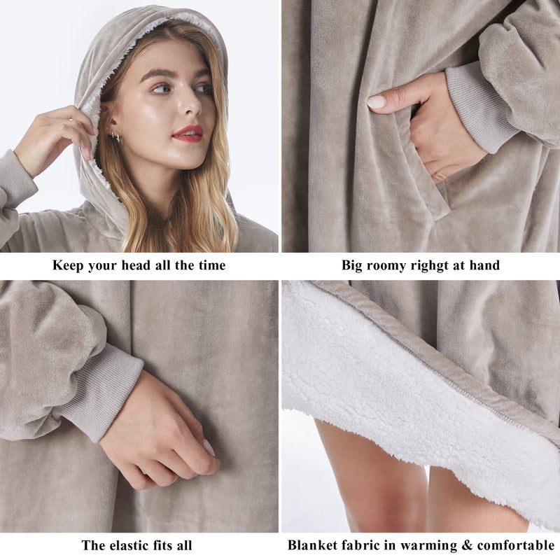 Felicigeely Blanket Hoodie, Oversized Wearable Blanket Sweatshirt for Adults Women Men Warm Cozy Thick Grey Hoodie Blanket with Pockets and Sleeves Gift for Her Mom Girls - Image 5